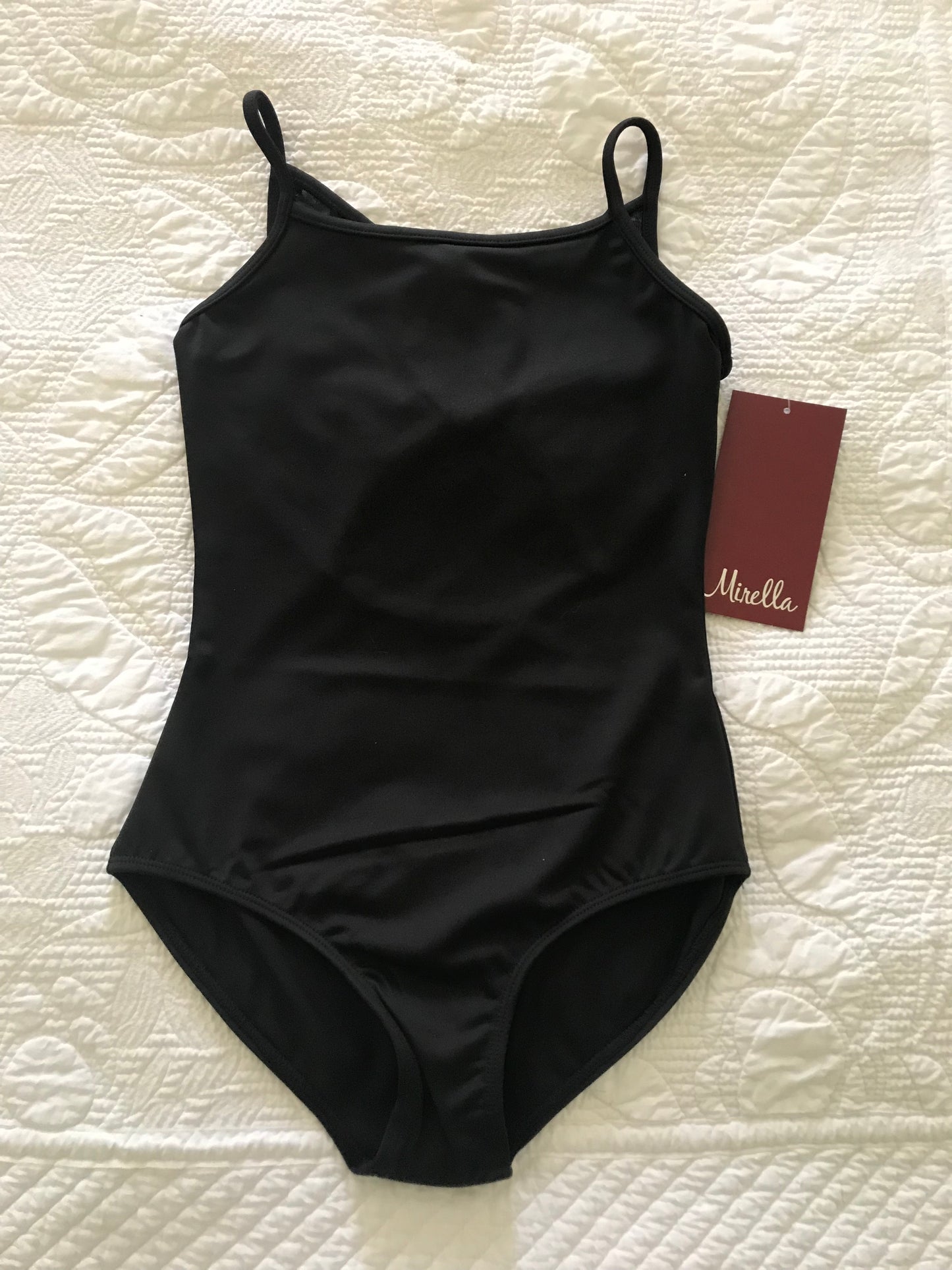Girls Spot Mesh Open Back Camisole Leotard [Black]